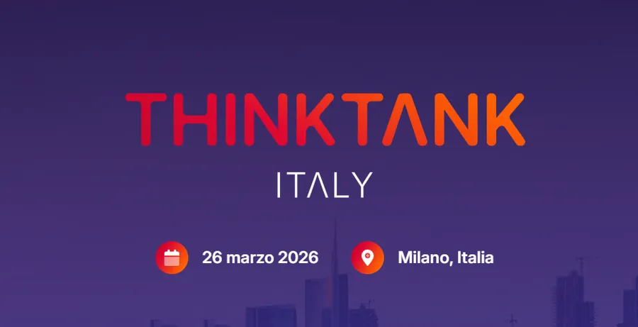 Image of the Awin ThinkTank Italy event on March 26, 2026, in Milan, Italy, featuring orange text and a purple background.