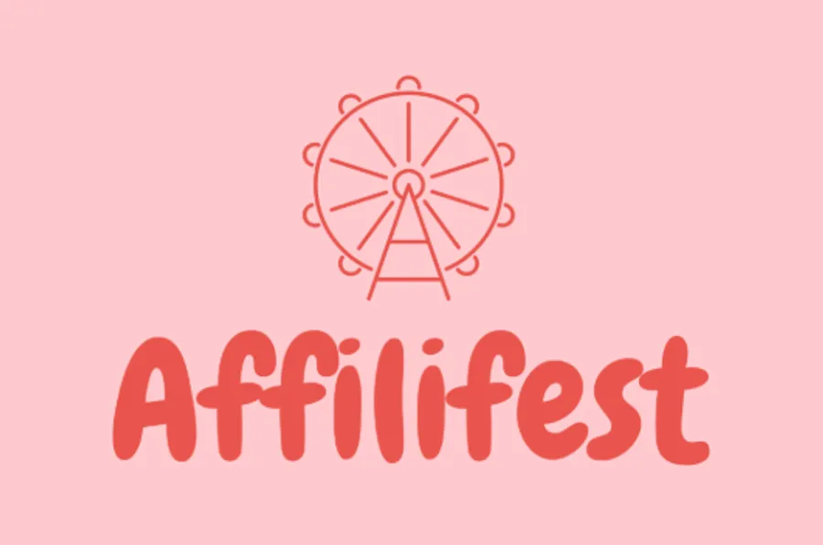Affilifest event: orange text on a pink background with a Ferris wheel icon