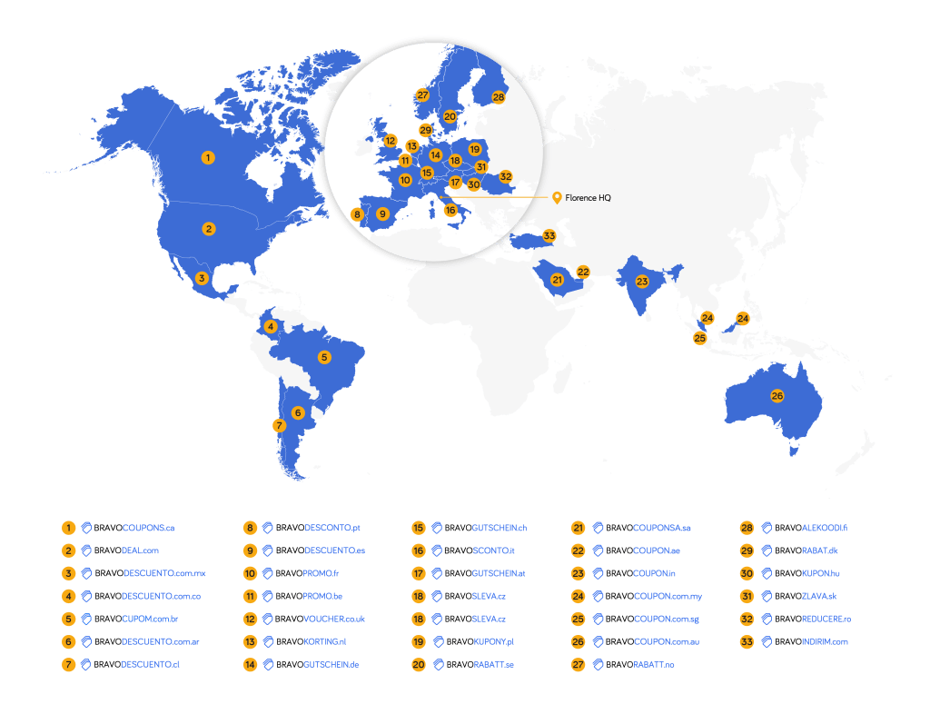 BSN map of Bravo site markets, including a geographic map