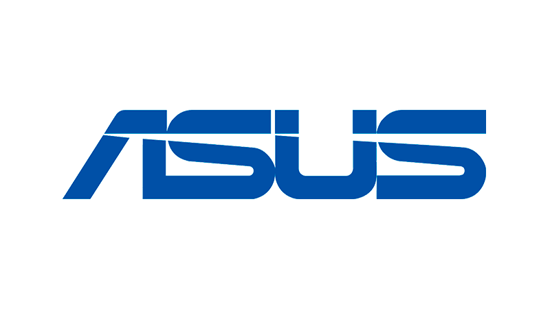 ASUS logo with blue text on a white background