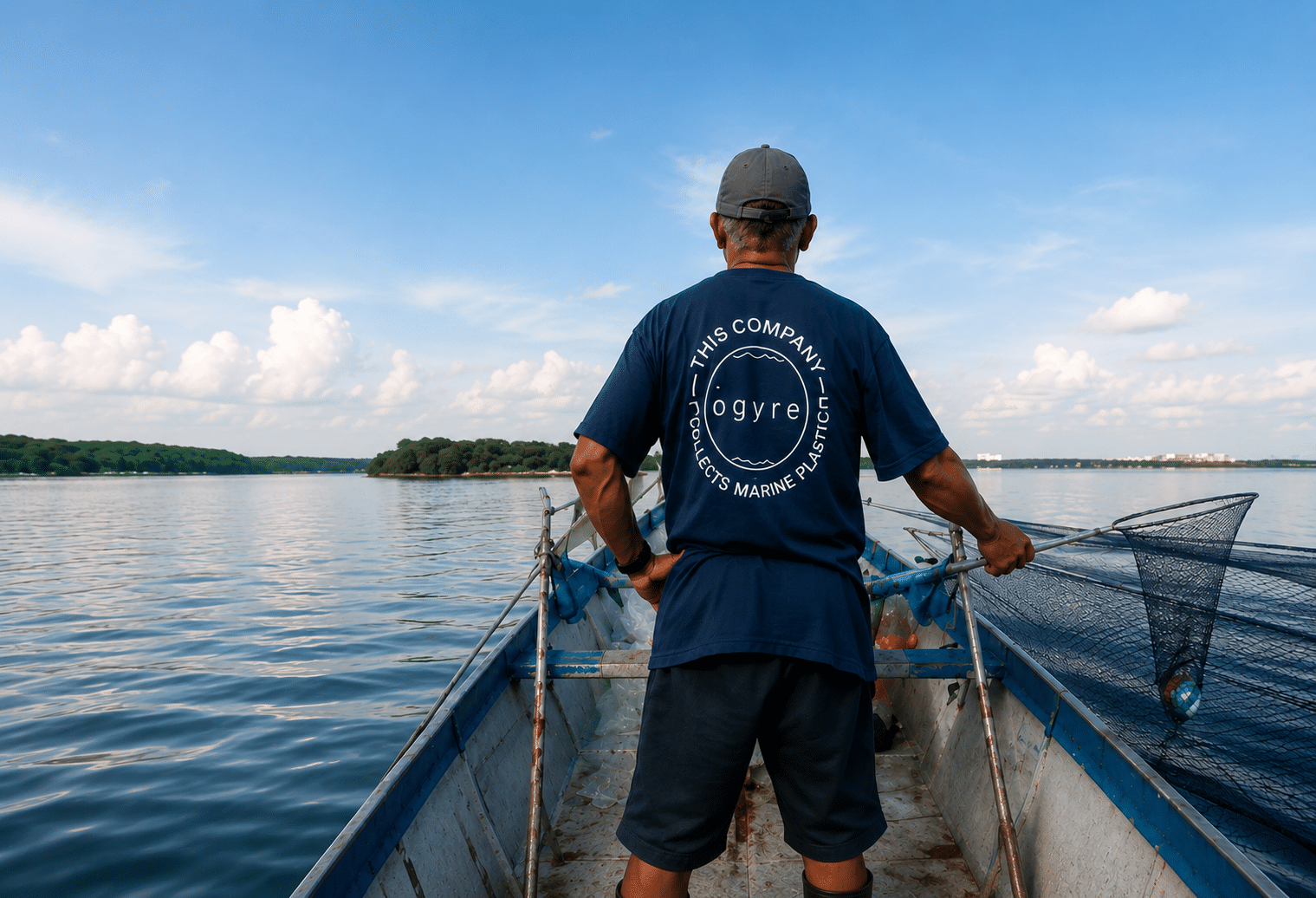 Person on a boat during an ocean conservation activity
