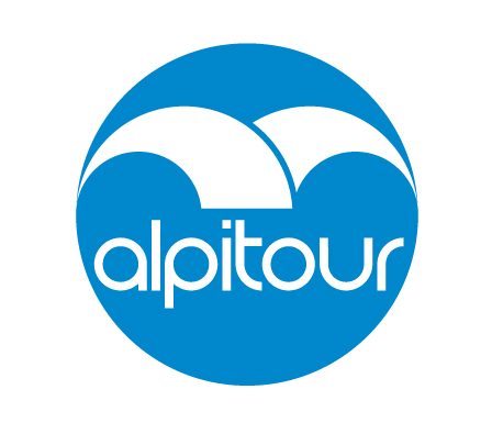 Alpitour logo: white lettering on a light blue circular background.